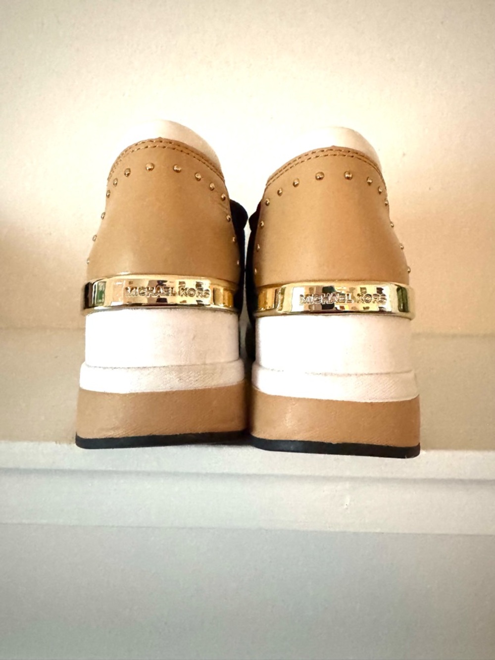 Michael Kors Black and Tan Wedge Slip-On Felix Trainers with Gold Accent - Picture 4 of 8